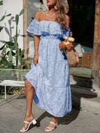 Ava | Women’s Off Shoulder Pattern Maxi Dress | Tiered Skirt Smocked Bodice Wedding Guest-Women Dress-Pick NewYork