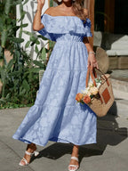 Ava | Women’s Off Shoulder Pattern Maxi Dress | Tiered Skirt Smocked Bodice Wedding Guest-Women Dress-Pick NewYork