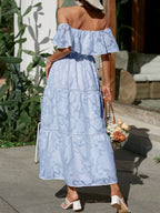Ava | Women’s Off Shoulder Pattern Maxi Dress | Tiered Skirt Smocked Bodice Wedding Guest-Women Dress-Pick NewYork