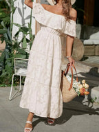 Ava | Women’s Off Shoulder Pattern Maxi Dress | Tiered Skirt Smocked Bodice Wedding Guest-Women Dress-Pick NewYork