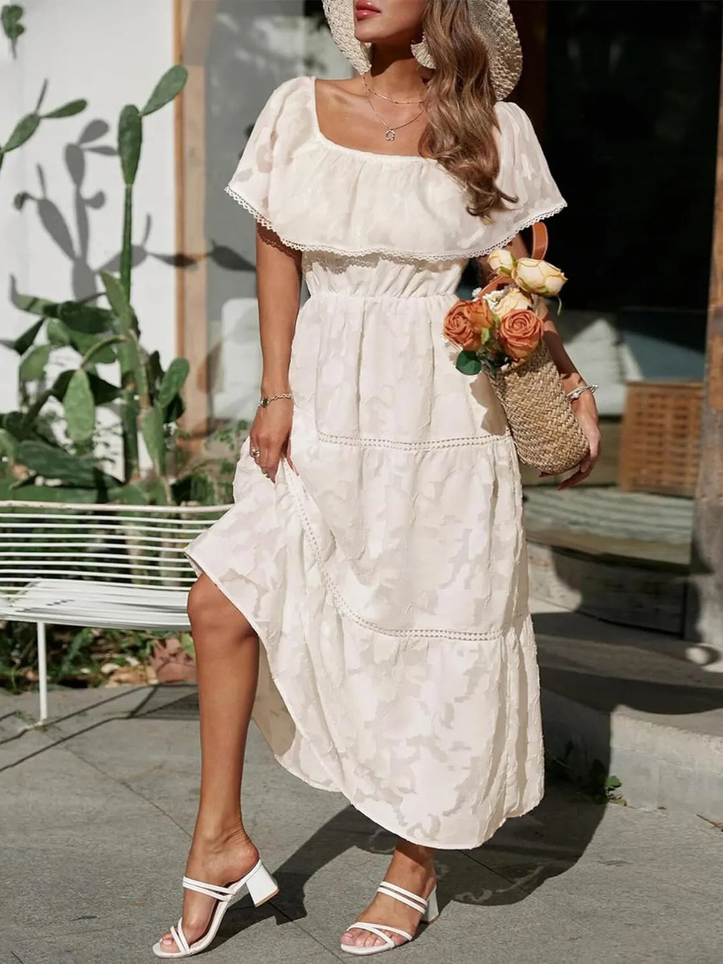 Ava | Women’s Off Shoulder Pattern Maxi Dress | Tiered Skirt Smocked Bodice Wedding Guest-Women Dress-Pick NewYork