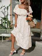 Ava | Women’s Off Shoulder Pattern Maxi Dress | Tiered Skirt Smocked Bodice Wedding Guest-Women Dress-Pick NewYork
