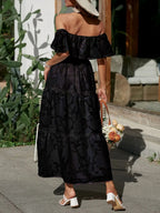 Ava | Women’s Off Shoulder Pattern Maxi Dress | Tiered Skirt Smocked Bodice Wedding Guest-Women Dress-Pick NewYork