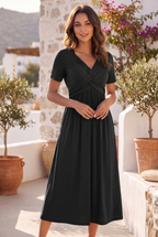 Avery | Women’s Maxi Dress | Cross Front Short Sleeve Holiday Wear-Women Dress-Pick NewYork