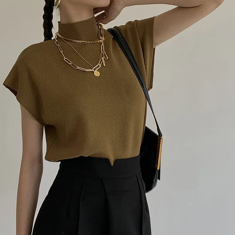 Ava | Women's Mock Neck Top | Short Sleeve-Women Blouse-Pick NewYork