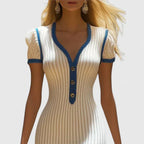 Bianca | Women’s Ribbed Knit Midi Dress | V Neck Button Front-Women Dress-Pick NewYork