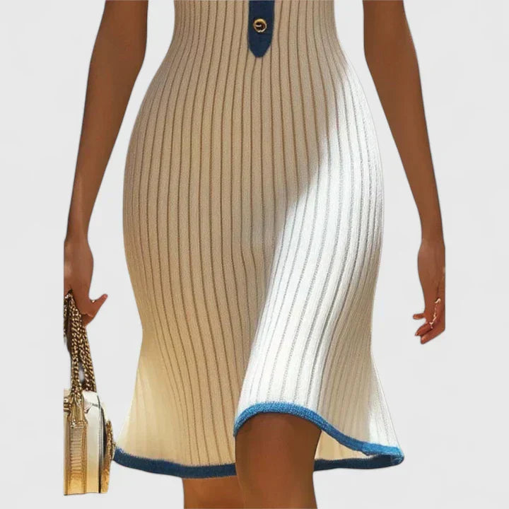 Bianca | Women’s Ribbed Knit Midi Dress | V Neck Button Front-Women Dress-Pick NewYork