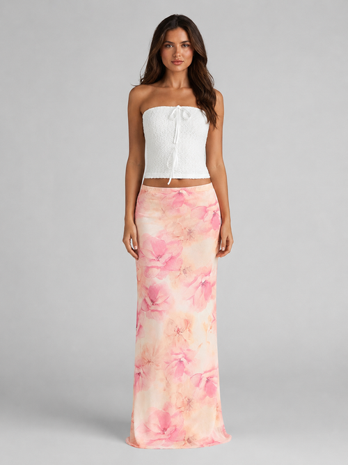 Blossom | Women's Floral Print Maxi Skirt | High Waist Slip-Women Skirt-Pick NewYork