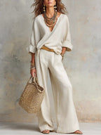 Brooke | Women’s Blouse And Pants Set | Wide Leg Vacation Outfit-Women Outfit Set-Pick NewYork