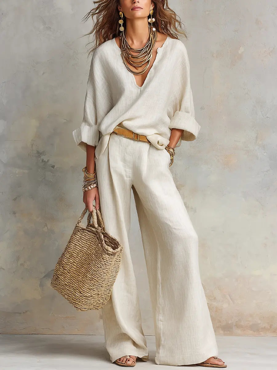 Brooke | Women’s Blouse And Pants Set | Wide Leg Vacation Outfit-Women Outfit Set-Pick NewYork