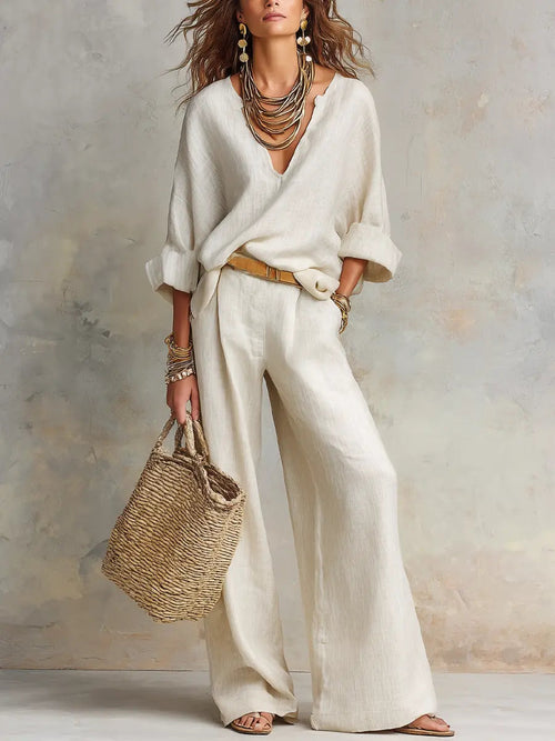 Brooke | Women’s Blouse And Pants Set | Wide Leg Vacation Outfit-Women Outfit Set-Pick NewYork