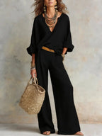 Brooke | Women’s Blouse And Pants Set | Wide Leg Vacation Outfit-Women Outfit Set-Pick NewYork