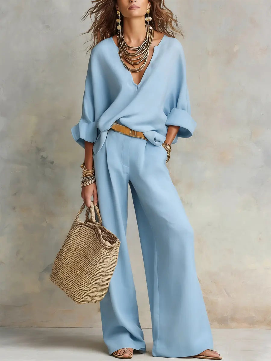 Brooke | Women’s Blouse And Pants Set | Wide Leg Vacation Outfit-Women Outfit Set-Pick NewYork