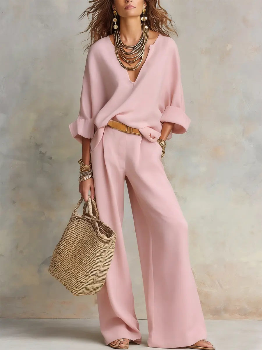 Brooke | Women’s Blouse And Pants Set | Wide Leg Vacation Outfit-Women Outfit Set-Pick NewYork