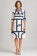 Brooke | Women’s Geometric Print Shirt Dress | Button Front Long Sleeve Everyday Wear-Women Dress-Pick NewYork
