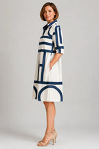 Brooke | Women’s Geometric Print Shirt Dress | Button Front Long Sleeve Everyday Wear-Women Dress-Pick NewYork