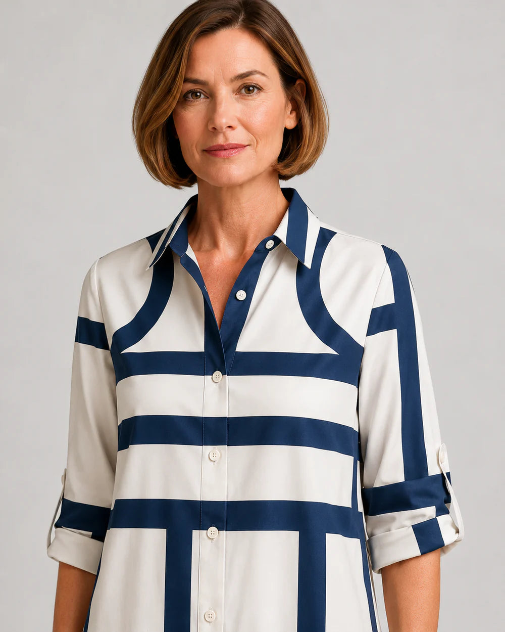 Brooke | Women’s Geometric Print Shirt Dress | Button Front Long Sleeve Everyday Wear-Women Dress-Pick NewYork