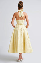 Brooklyn | Women’s Halter Neck Pattern Midi Dress | Open Back Full Skirt Wedding Guest-Women Dress-Pick NewYork