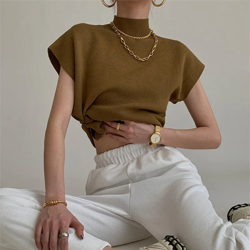 Ava | Women's Mock Neck Top | Short Sleeve-Women Blouse-Pick NewYork
