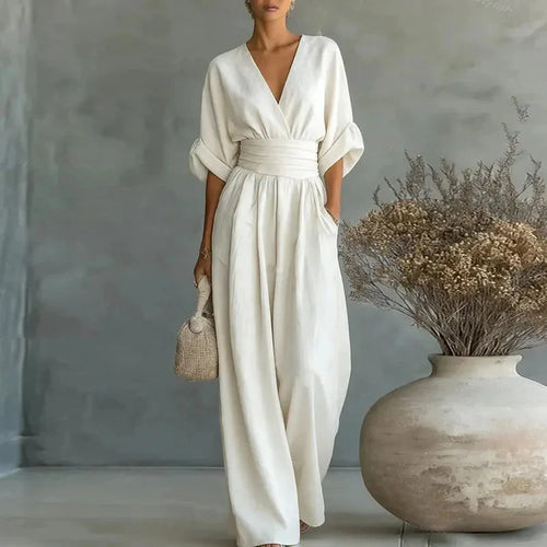 Camille | Women’s Wide Leg Jumpsuit | V Neck Wedding Guest-Women Jumpsuit-Pick NewYork