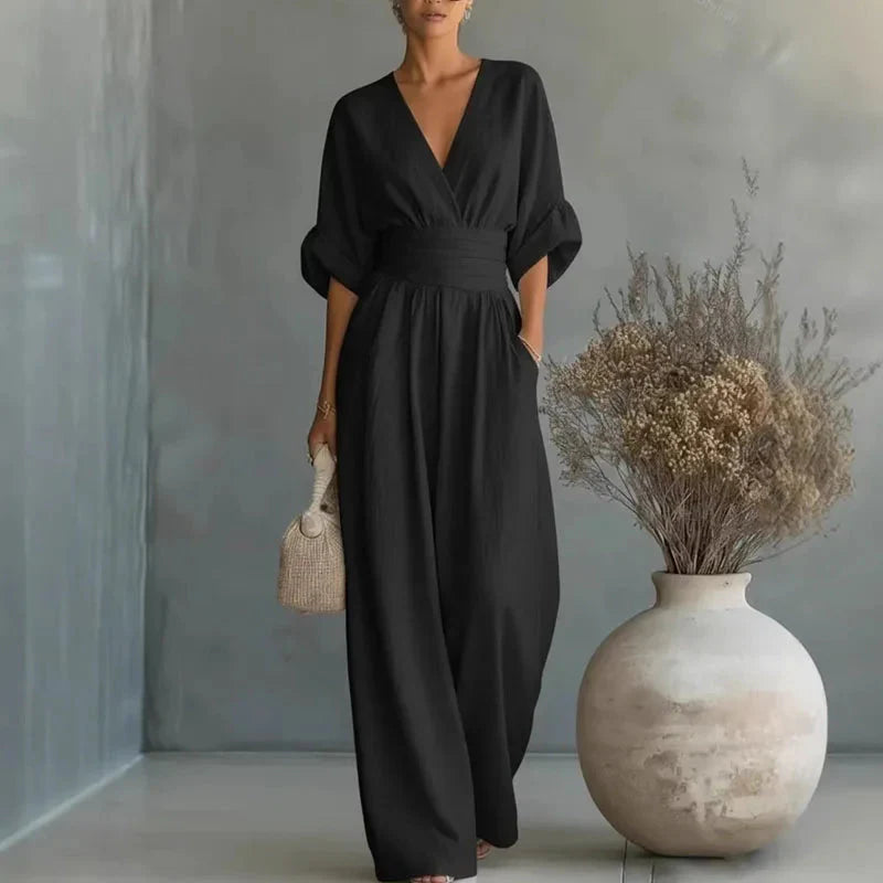 Camille | Women’s Wide Leg Jumpsuit | V Neck Wedding Guest-Women Jumpsuit-Pick NewYork