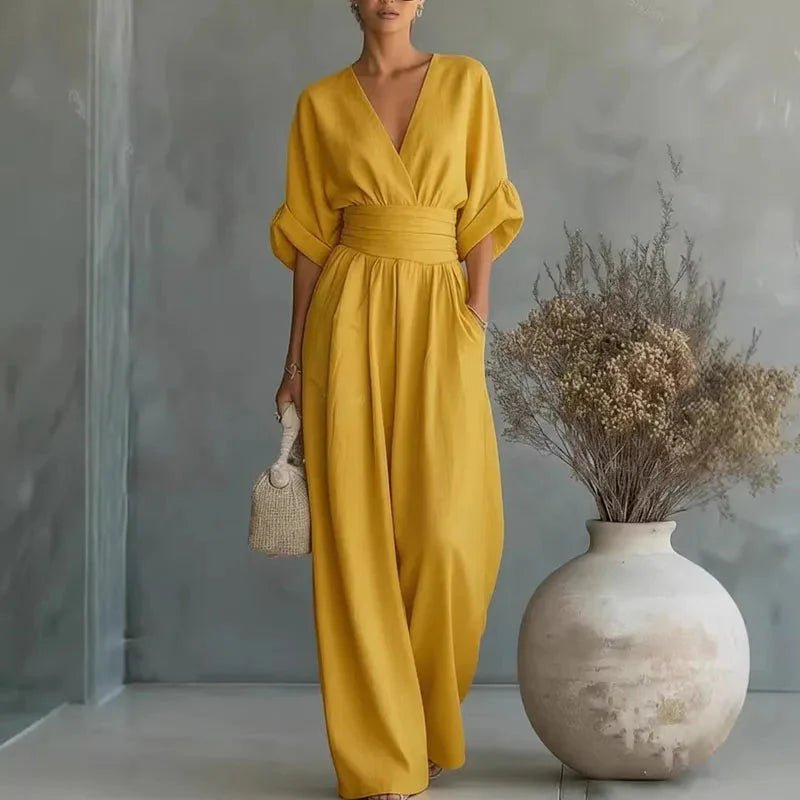 Camille | Women’s Wide Leg Jumpsuit | V Neck Wedding Guest-Women Jumpsuit-Pick NewYork