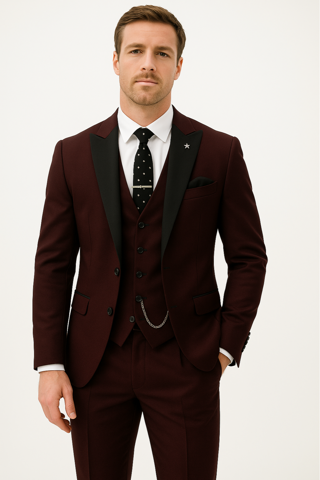 Carl | Men’s Three Piece Suit Set | Contrast Lapels Vest Wedding Wear-Men Outfit Set-Pick NewYork