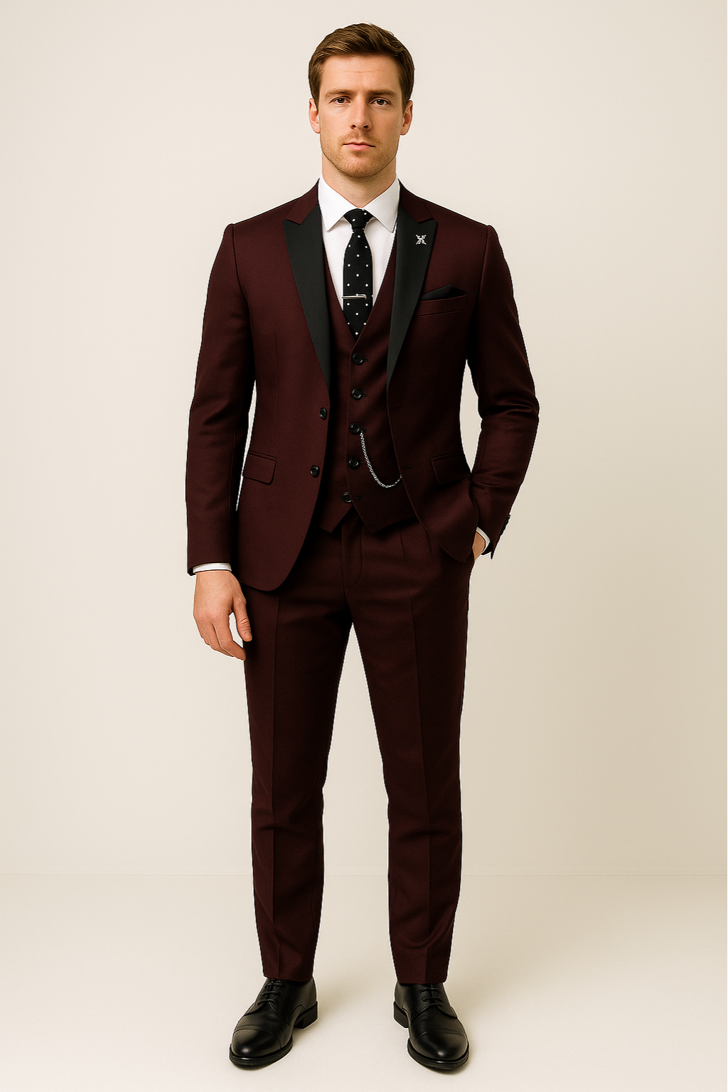 Carl | Men’s Three Piece Suit Set | Contrast Lapels Vest Wedding Wear-Men Outfit Set-Pick NewYork