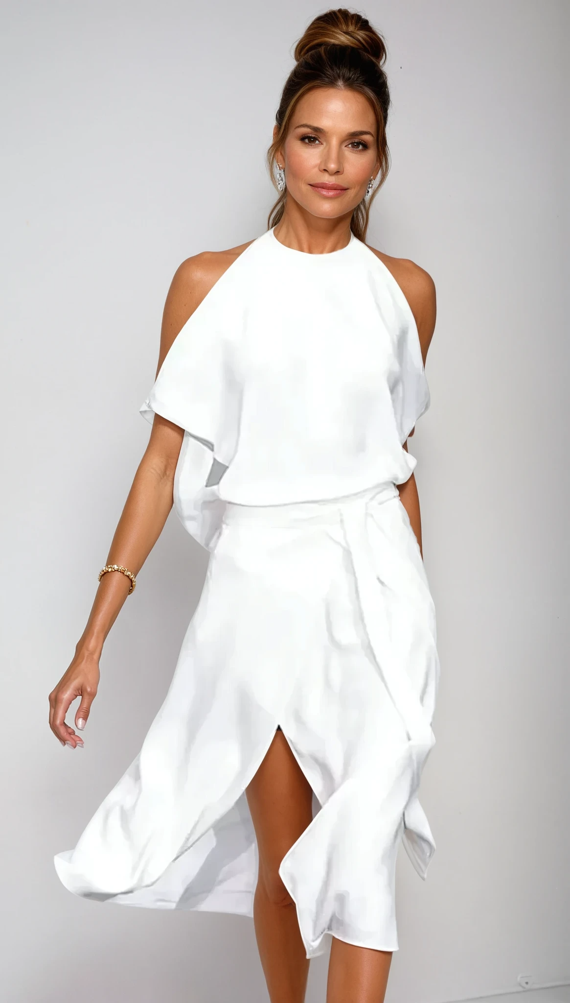 Celeste | Women's Halter Midi Dress | Cold Shoulder Wrap Front-Women Dress-Pick NewYork