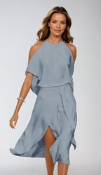 Celeste | Women's Halter Midi Dress | Cold Shoulder Wrap Front-Women Dress-Pick NewYork