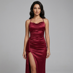 Celeste | Women’s Maxi Dress | Ruched Front High Slit-Pick NewYork