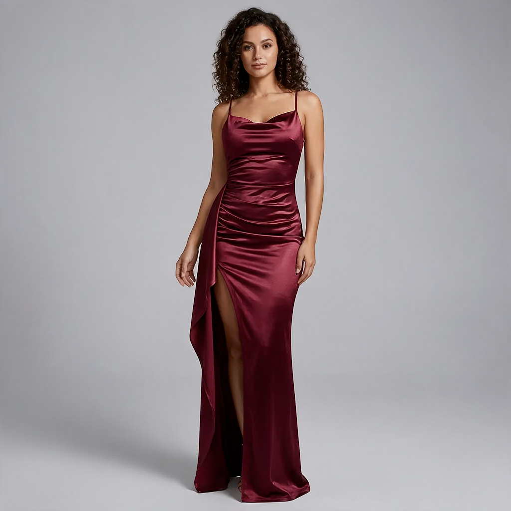 Celeste | Women’s Maxi Dress | Ruched Front High Slit-Pick NewYork