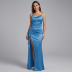 Celeste | Women’s Maxi Dress | Ruched Front High Slit-Pick NewYork