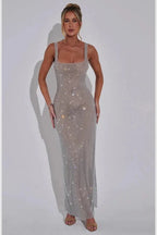 Celestine | Women’s Sequin Maxi Dress | Square Neck Evening Wear-Women Dress-Pick NewYork
