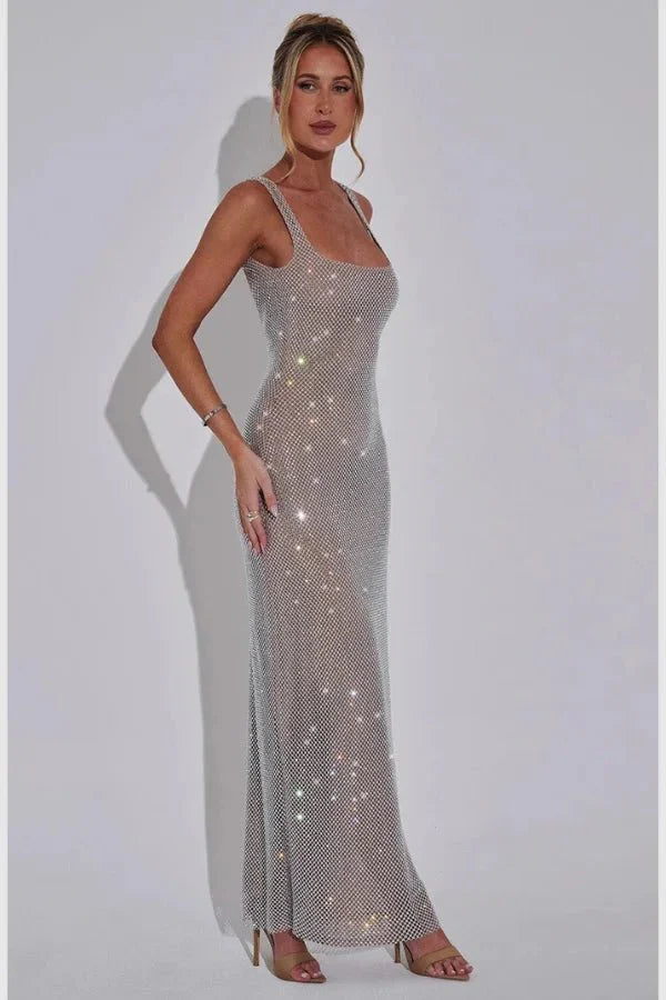 Celestine | Women’s Sequin Maxi Dress | Square Neck Evening Wear-Women Dress-Pick NewYork