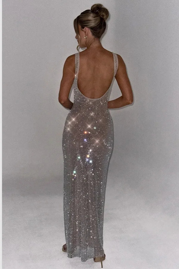 Celestine | Women’s Sequin Maxi Dress | Square Neck Evening Wear-Women Dress-Pick NewYork