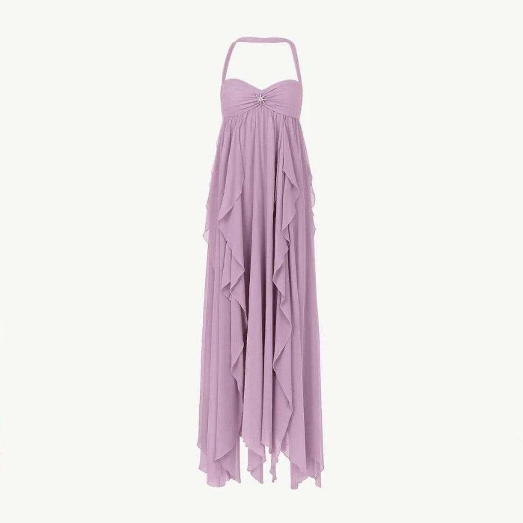Celina | Women’s Halter Maxi Dress | Ruched Bodice Wedding Guest Dress-Women Dress-Pick NewYork