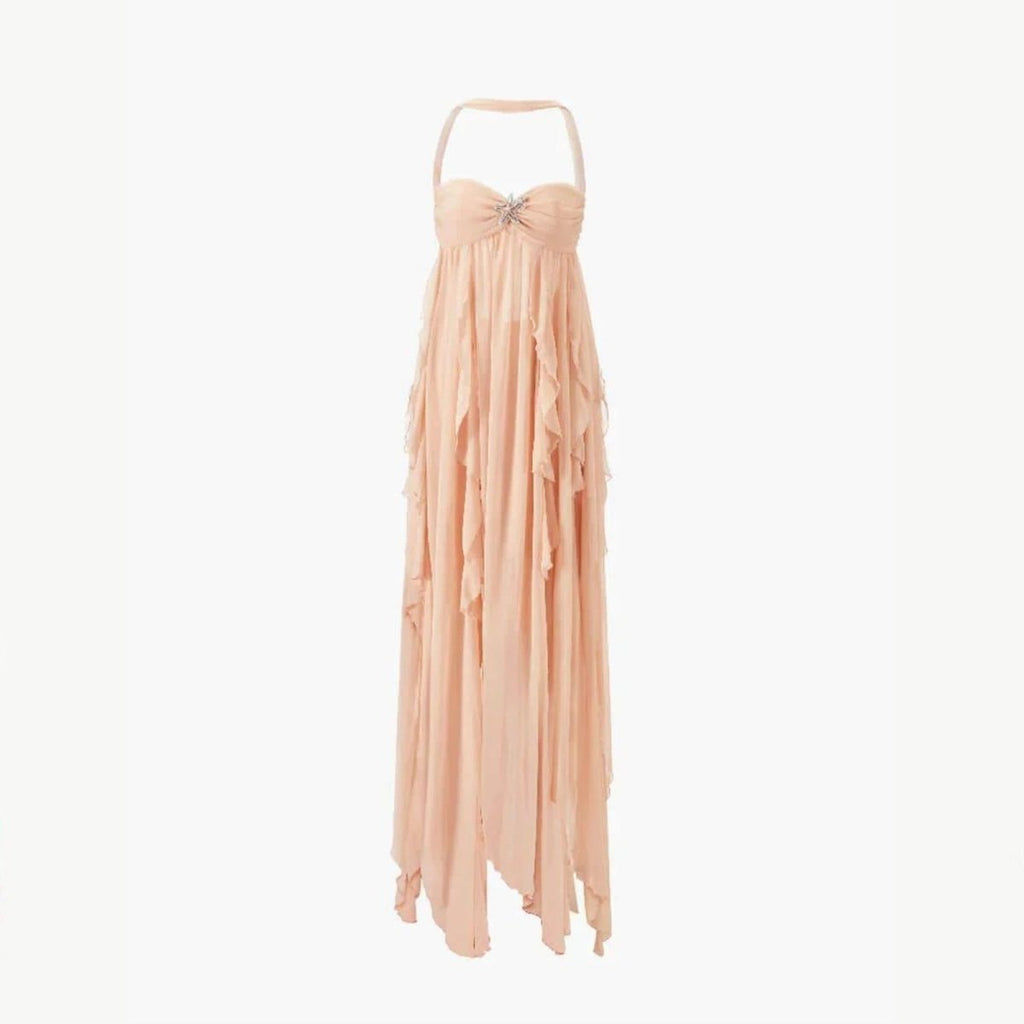 Celina | Women’s Halter Maxi Dress | Ruched Bodice Wedding Guest Dress-Women Dress-Pick NewYork
