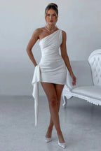 Celina | Women’s One Shoulder Mini Dress | Ruched Cocktail Party-Women Dress-Pick NewYork