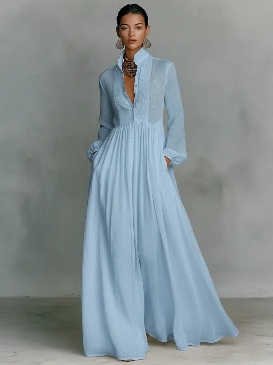 Charlotte | Women’s Button Front Maxi Dress | Collared Neck Wedding Guest-Women Dress-Pick NewYork