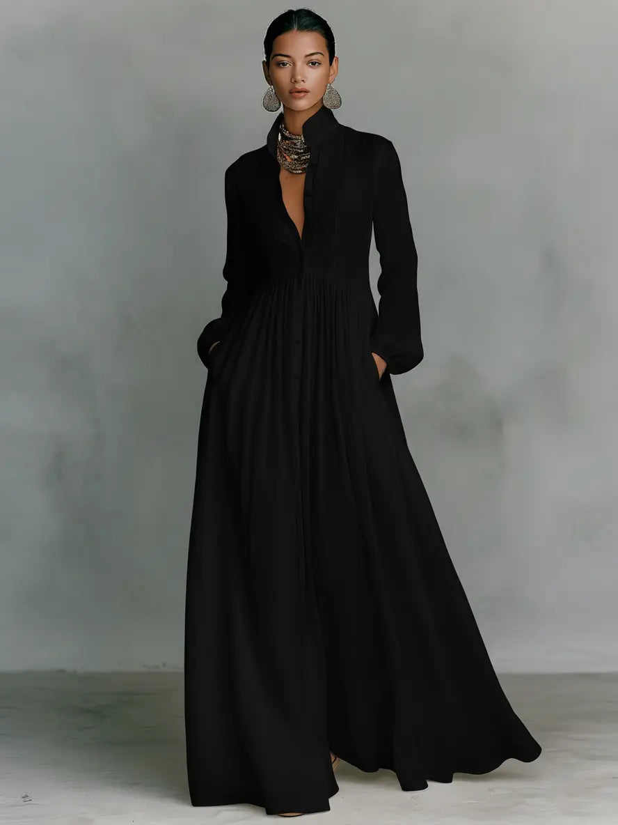 Charlotte | Women’s Button Front Maxi Dress | Collared Neck Wedding Guest-Women Dress-Pick NewYork