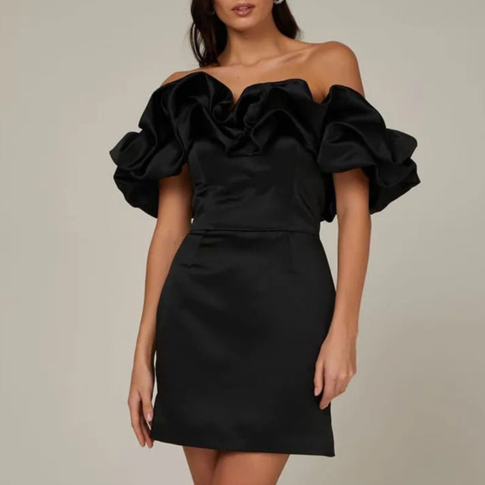 Chloe | Women’s Off Shoulder Solid Color Mini Dress | Ruffle Sleeves Fitted Shape Wedding Guest-Women Dress-Pick NewYork