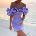 Chloe | Women’s Off Shoulder Solid Color Mini Dress | Ruffle Sleeves Fitted Shape Wedding Guest-Women Dress-Pick NewYork