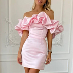 Chloe | Women’s Off Shoulder Solid Color Mini Dress | Ruffle Sleeves Fitted Shape Wedding Guest-Women Dress-Pick NewYork