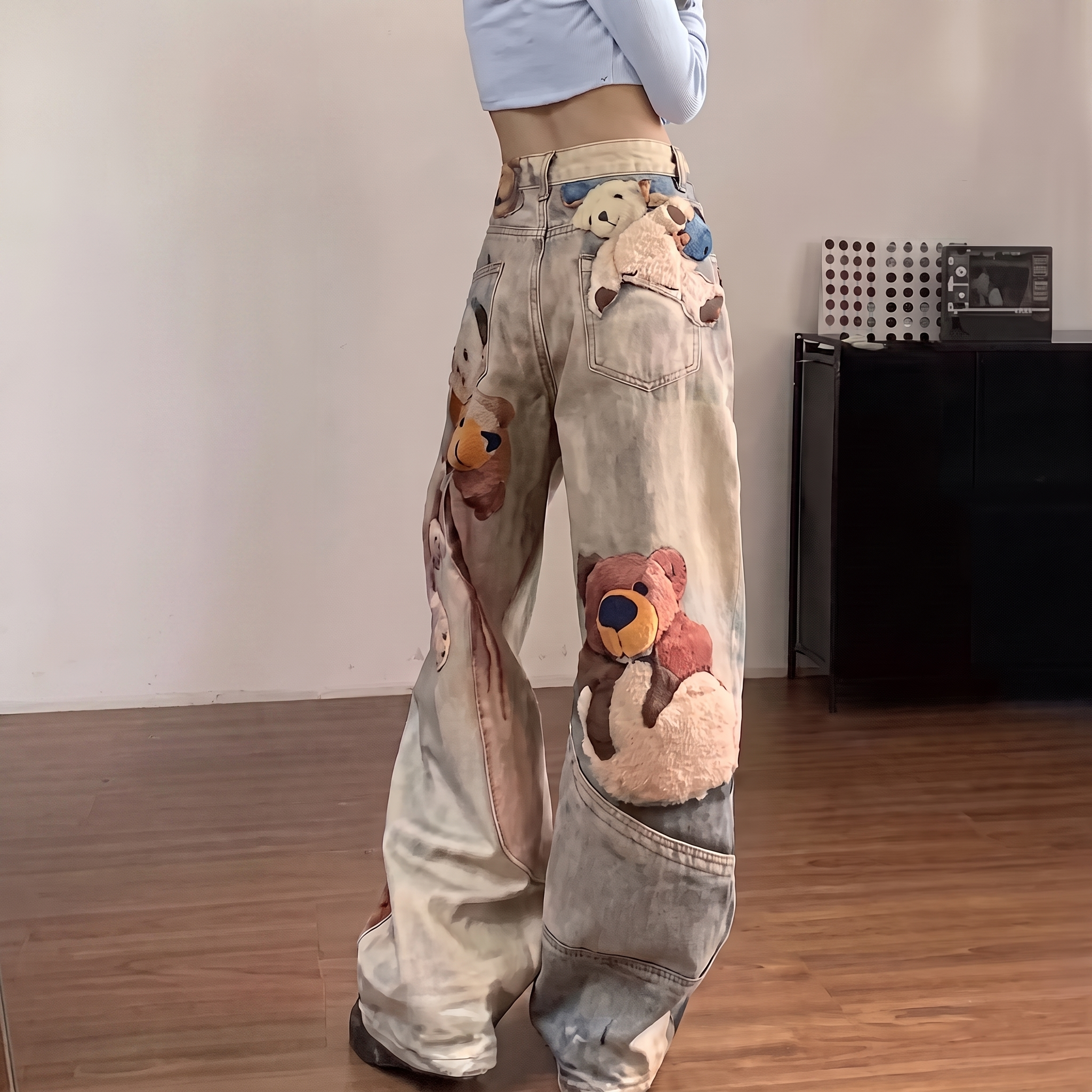 Chloe | Women's Wide-Leg Jeans | Bear Print-PNY