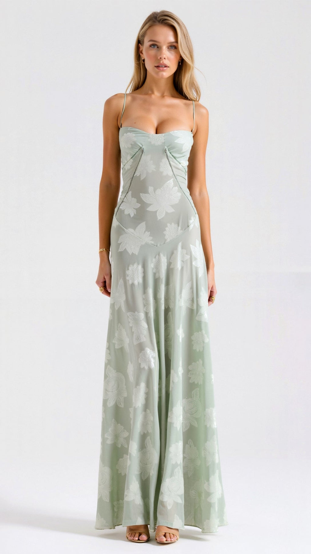 Clair | Women’s Floral Pattern Maxi Dress | Spaghetti Straps Floor Length Wedding Guest-Women Dress-Pick NewYork