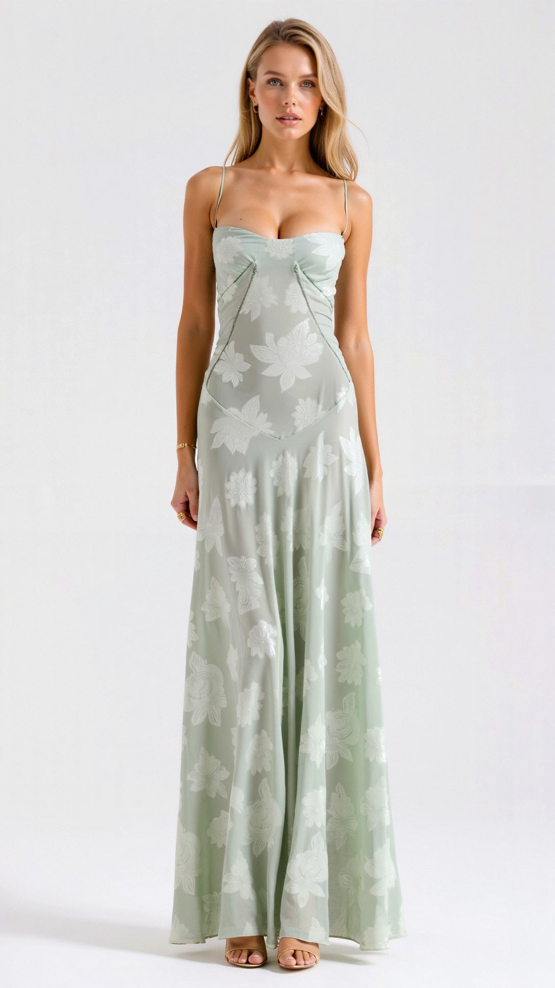 Clair | Women’s Floral Pattern Maxi Dress | Spaghetti Straps Floor Length Wedding Guest-Women Dress-Pick NewYork