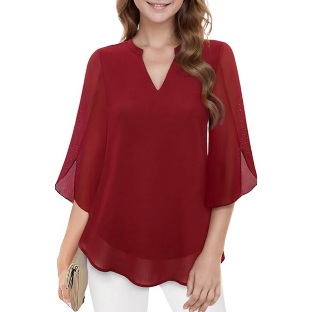 Claire | Women's Blouse | Split Sleeve V Neck-Women Blouse-Pick NewYork