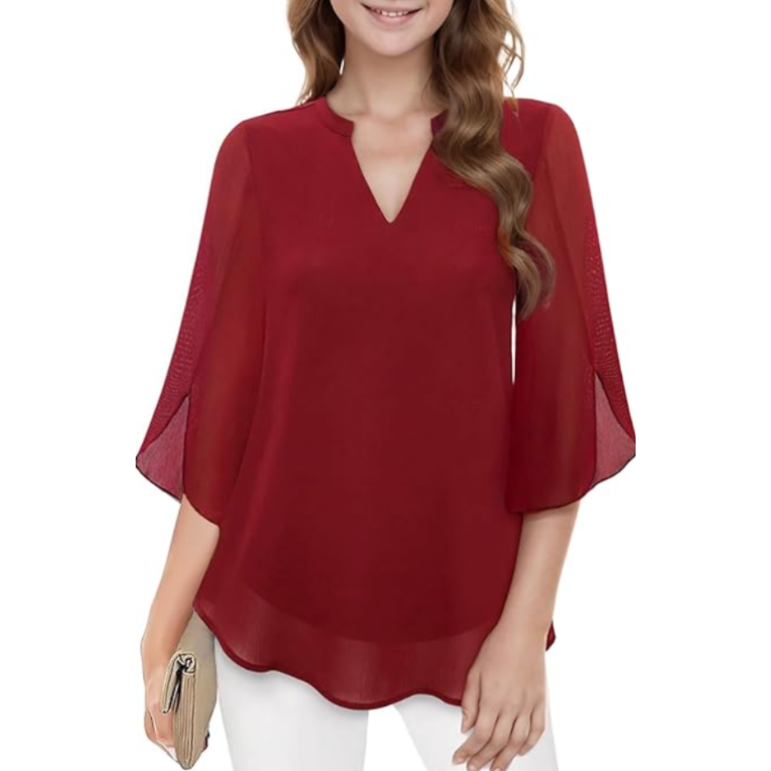 Claire | Women's Blouse | Split Sleeve V Neck-Women Blouse-Pick NewYork