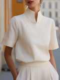 Claire | Women’s Short Sleeve Blouse | Stand Collar Office Wear-Women Blouse-Pick NewYork